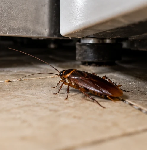 Cockroach pest control treatment in a kitchen
