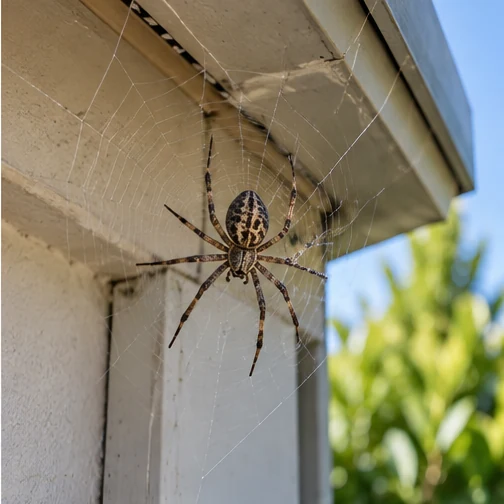 Spider and web activity around a property